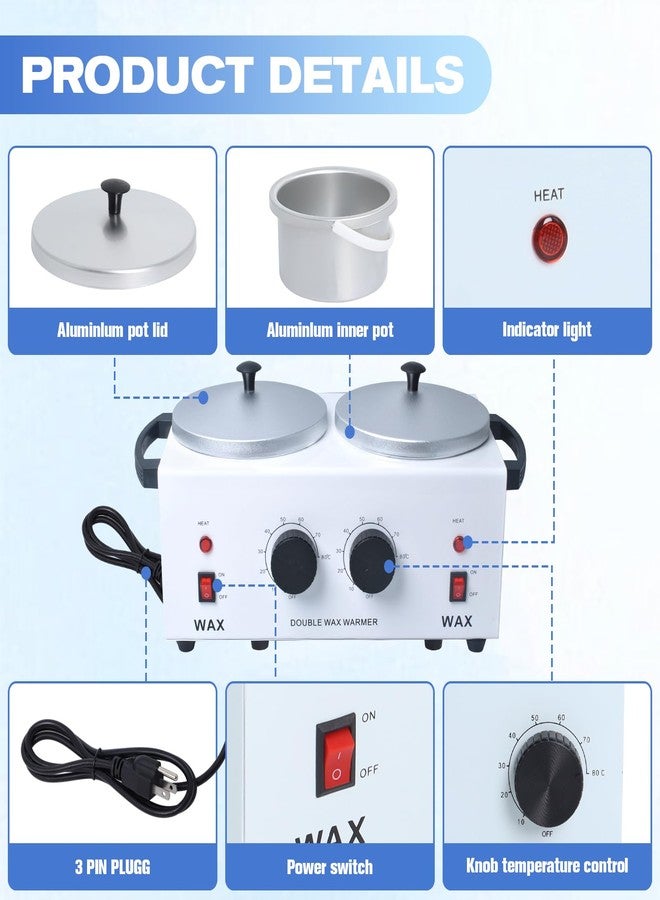 MCCKLE Double Wax Warmer Professional，Wax pot for Hair Removal with Adjustable Temperature Set, Portable Professional Wax Heater for spa and Salon,Body with 200pcs Wax Sticks - Image 4